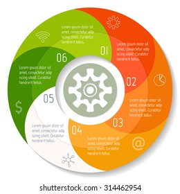 Spiral progress steps for tutorial. Round infographic banner with 6 options. Number banners template for diagram, presentation or chart. Business concept sequence banners. EPS10 workflow layout.