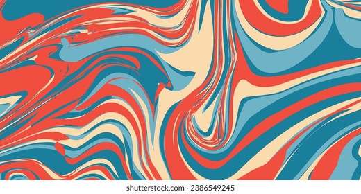 Spiral Psychedelic Design. Blue Orange White Marbles groovy illusion background illustration 