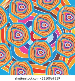 Spiral Psychedelic Design. Candy circles blue orange yellow groovy illusion background