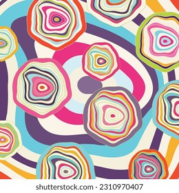 Spiral Psychedelic Design. Candy circles pink purple groovy illusion background