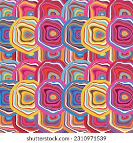 Spiral Psychedelic Design. Candy colors pink blue orange yellow groovy illusion background