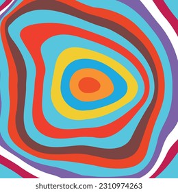 Spiral Psychedelic Design. Candy colors pink blue orange yellow groovy illusion background