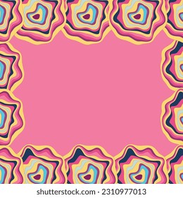 Spiral Psychedelic Frame. Candy colors pink blue orange yellow groovy illusion background