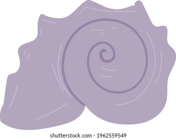 Spiral purple sea shell in cartoon style.