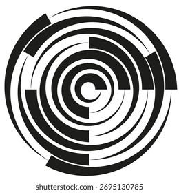 Spiral radial pattern. Circular line elements. Abstract dynamic Vector. Black white rotation.