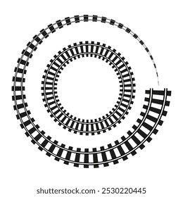 Pista espiral del ferrocarril en un patrón circular. Ideal para conceptos de transporte y diseños con temática de movimiento. Adecuado para ilustraciones creativas.