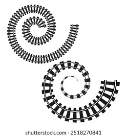 Pistas ferroviarias en espiral. Gráfico de pista de tren curvado. Patrón de pista ferroviaria. Diseño de espiral de Vector.