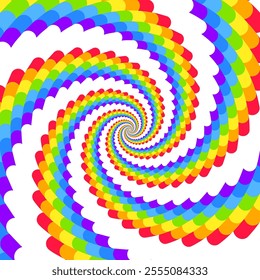 Spiral rainbow hypnotic swirl background, optical illusion of movement, vector illustration opt art style, colorful abstract geometric, multicolored psychedelic background