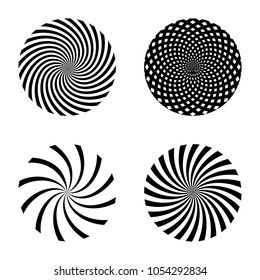 Spiral ray pattern set. Vector swirl design elements.