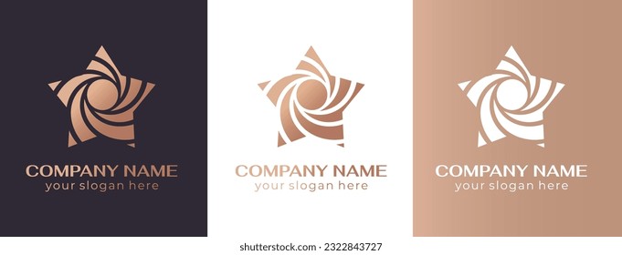 Logo de la estrella de los rayos espirales. Olas elegantes y onduladas. Plantilla para crear un diseño único de lujo, logotipo, moda, estudio, boutique, spa