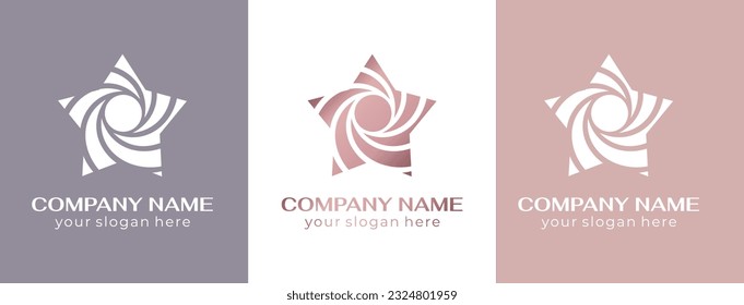 Spiral rays star logo. Curly elegant waves. Template to create a unique luxury design, logo, fashion, studio, boutique, spa