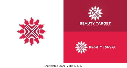 Spiral red bullseye logo with flower ornament in red color isolated on multiple background colors. The logo is suitable for business and finance logo vector design illustration inspiration templates.