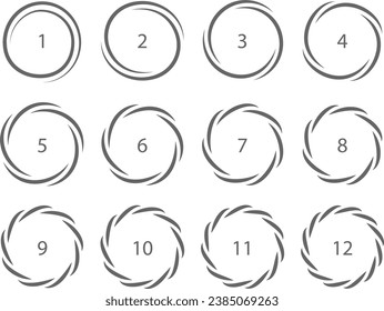 Spiral ring frame twist circles swirl design element set for logo. Vector illustration.
