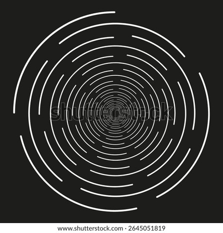 Spiral ring shape. Abstract tunnel symbol. Optical illusion vector. Radiating white lines.