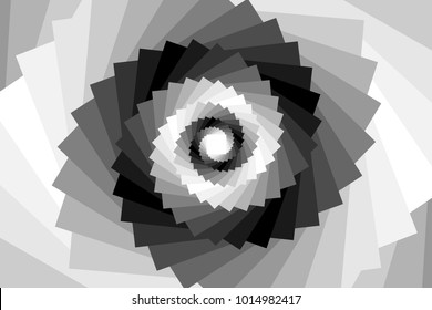 Spiral of rotating squares - gray background, Spiral from squares - black and white pattern