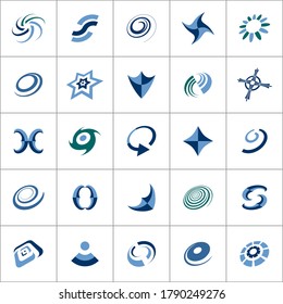 Spiral, rotation, circle and cross shape design elements. Abstract icons set. Vector art.