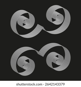 Spiral rotation symbol. Double swirl icon. Black background graphic. Vector abstract form.