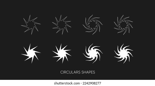 Spirale und rotationsmoderne Vektorformen. Kollektion universelle trendige Rundformen. Universalformen für Poster, Banner