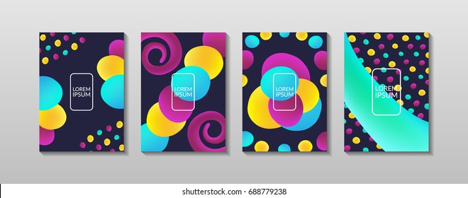 Spiral, round shapes, lines background set. Lines colors shapes . Applicable for gift card, cover, poster.  Poster design. Poster on wall poster template