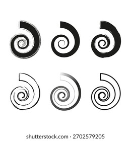 Spiralrollenelement. Lockige abstrakte Form. Schwarzer Bewegungsvektor. Einfaches Kurvenmotiv.