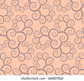 Spiral seamless lace pattern. Vintage texture. Abstract twirl figures of laurel leaves texture. Rose, lilac contrast colored background. Vector 