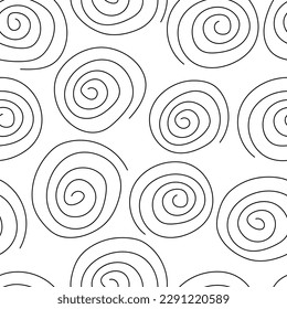 Patrón sin fisuras espirales, formas espirales abstractas, fondo negro y blanco minimalista