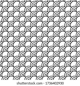 Patrón sin foco espiral. Textura Interminable En Blanco Y Negro Con Muchas Formas Redondas. Espirales De Esquema Y Círculos Alternativos En La Cuadrícula. Resumen De Papel De Fondo En Estilo Zen Art. Ilustración del vector monocromo.