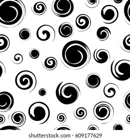 Spiral seamless pattern. Seamless Connected curls pattern. Curls and whirls background - black and white colors. Abstract seamless spirals pattern, background.