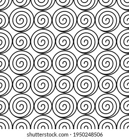 Spiral Seamless Pattern. Endless Texture With Many Isolated Round Shapes. Geometric Black And White Background In Zen Art Style. Big And Small Swirls In Rows. Abstract Vector Illustration. Wallpaper
