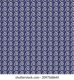 Spiral Seamless Pattern. Endless Texture. Geometric Grid With Many Round Swirl. Blue Vector Illustration. Abstract Background.