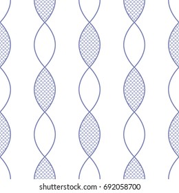 Spiral seamless pattern filled with Japanese half-circle style print. Chain ornament with fish scale trellis inside. Half-circle lace print. Vector illustration.