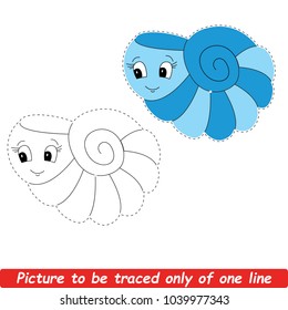 Spiral Seashell Beautiful. One Line Tracing Dot to Dot Educational Game for Kids.