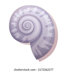 Spiral seashell on a white background. Mollusk vector illustration. Suitable for decor, stickers, prints. Beach,sea illustration.