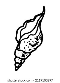 spiral seashell pattern. hand-drawn in the style of doodles, a seashell spiral with a texture of many dots, an isolated black outline on white for a summer design template