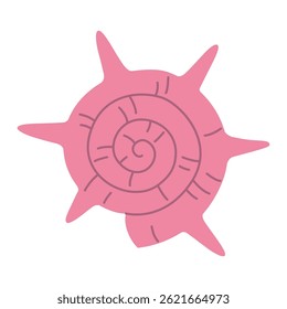 Concha espiral com espinhos. Moderna ilustração vetorial isolada, desenhado à mão, design plano