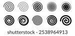 Spiral set. Editable spiral stroke collection. Spiral and swirl motion design elements isolated on white background. Abstract circle brush textures.