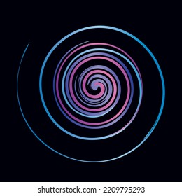 Spiral shape in blue and violet colors on black background - vector illustration