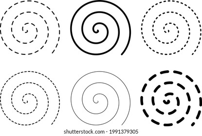 Forma espiral. Espiral con diferentes guiones. Diseño de elementos Memphis.