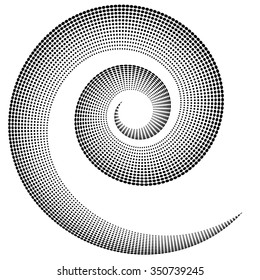 Spiral shape dotted, monochrome motif. Editable vector.