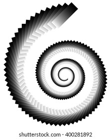 Spiral shape made of overlapping rectangles. Abstract monochrome volute, spiral shape