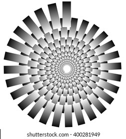 Spiral shape made of overlapping rectangles. Abstract monochrome volute, spiral shape