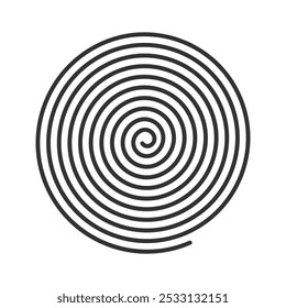 Spiral shape. Whirlpool, vortex or tornado, pinwheel or spin, headache or bizarre symbol. Visual illusion effect. Snail shell print isolated on white background. Vector graphic illustration.