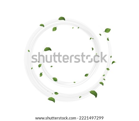 Spiral shaped wind blowing with green tea or mint leaves concept of fresh ecological summer or spring vibe