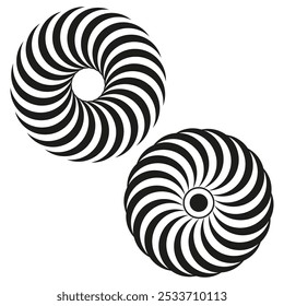 Spiral shapes. Abstract circle symbol. Twisted line element. Rotating circle icon.