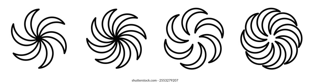 Spiral shapes in outline style with clean lines. Editable stroke.