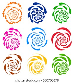 Spiral shapes, rotating elements with 9 versions