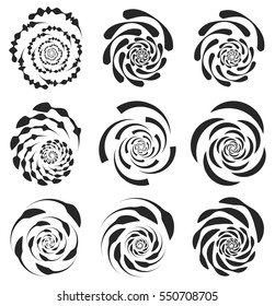 Spiral shapes, rotating elements with 9 versions