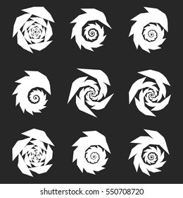 Spiral shapes, rotating elements with 9 versions
