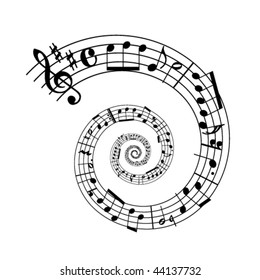 spiral sheet music on white background