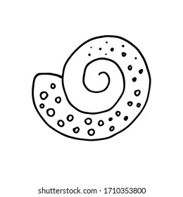 Spiral shell doodle icon. Hand drawn line vector illustration isolated on white background for logotype, infographic, website, menu or package design.
